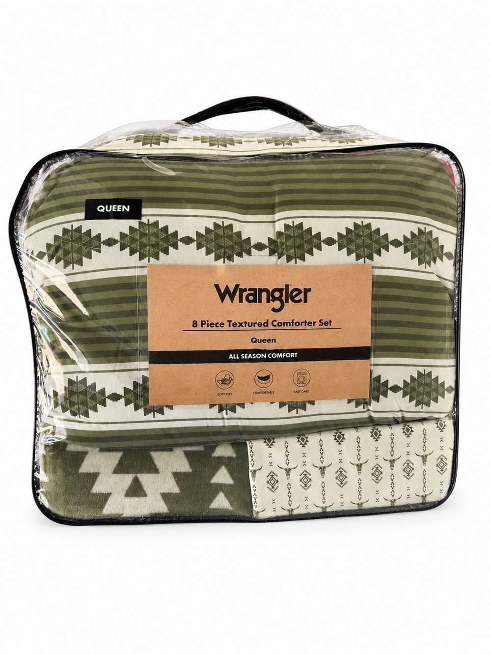 Wrangler 8-Piece Textured Comforter Set Queen Green Southwestern Aztec Bedding